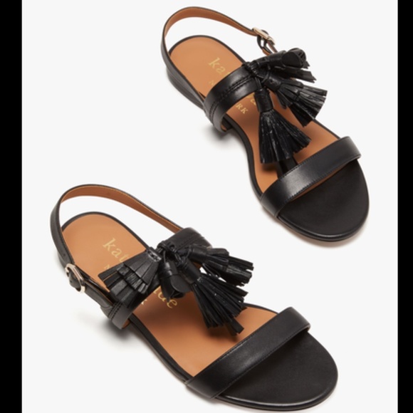 KATE SPADE NEW YORK LA DANSE Black Leather Tassel Flat Ankle Strap Sandals 6.5 - Picture 8 of 16